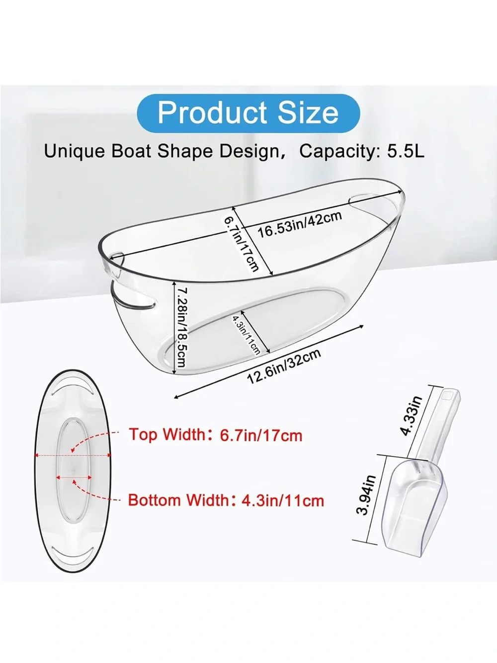 New Open Box 2-Pack Ice Buckets for Parties, 5.5L Clear Beverage Tub, Champagne